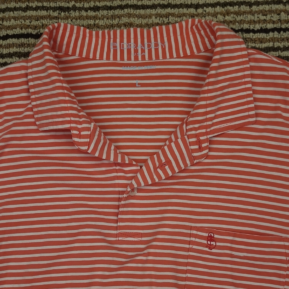 B. DRADDY White‎ Pink Striped Pima Cotton Blend Embroidered Sz L Mens Polo Shirt